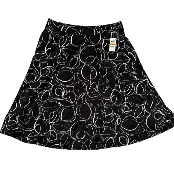 Alfani Skirt Plus Sz16W Midi Cobalt Breeze Black White Floral Elastic Waist NEW - Picture 4 of 12